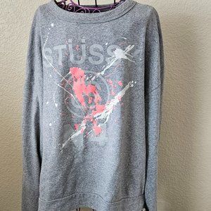 Stussy Gray Sweatshirt for Women Size Large -Crew Neck with Logo Art Pink